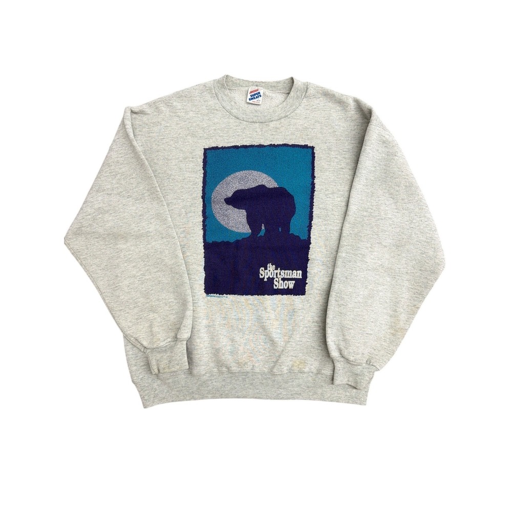 Vintage Jerzees Super Sweats 1992 The Sportsman Show Sweatshirt Grey Mens Large